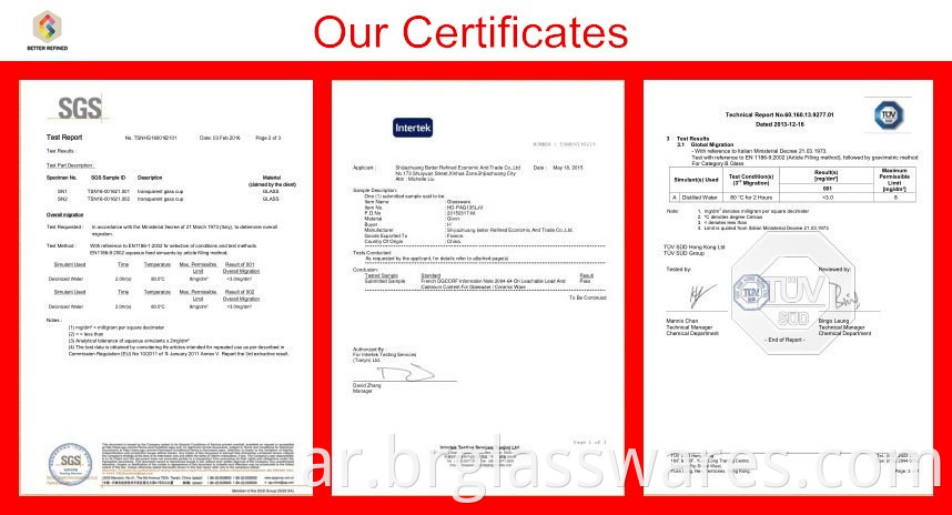 our certificate for Glass Guitar Shaped Decorative glassware